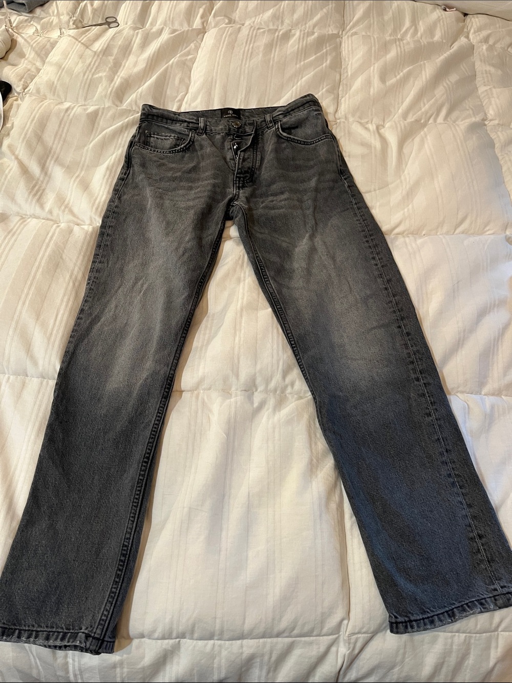 Anine Bing Women's Straight Leg Jeans in Washed Black, size 27, inseam 28 inches